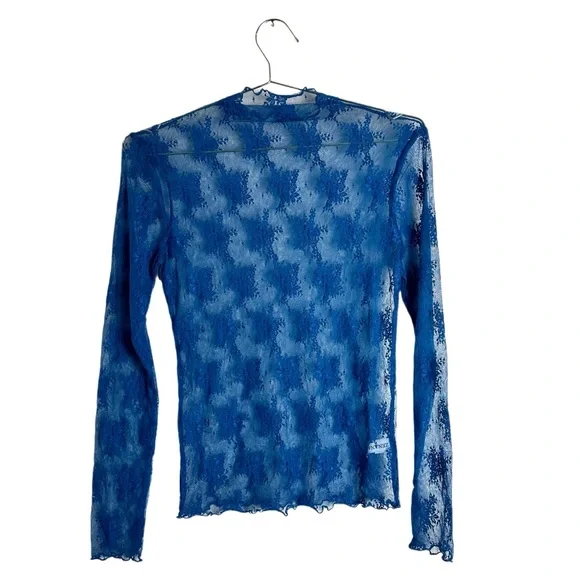 NEW Zenana Lace Layering Long Sleeve Top in Teal Size S - Picture 4 of 4